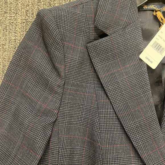 Two button blazer Slate blue and black Glenn plaid with burgundy stripe. - Picture 3 of 5